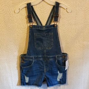 Girl's Denim Shortall Stretch Overall Shorts Size 10/12 Plus - New